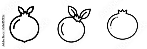 Modern line art icon of a pomegranate fruit cut in half for food-related apps and websites