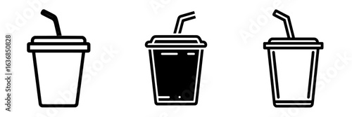 Modern flat icon featuring a soda or soft drink with straw for use on food-themed apps and websites
