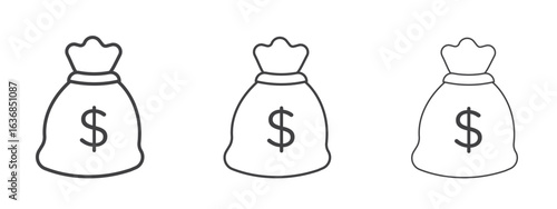 Money bag icon vector Graphics. Black thin lines icons