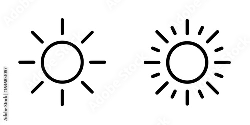 Sun or screen brightness illustrated through a line art icon suitable for apps and websites