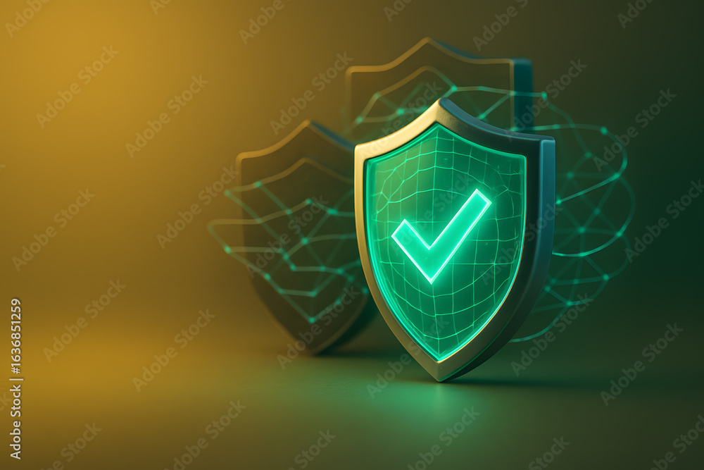 Fototapeta premium Modern Security Shield with Hexagonal Protection for Cybersecurity