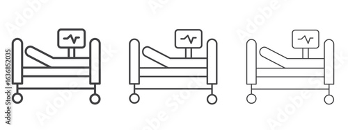 Hospital bed icon vector Graphics. Black thin lines icons
