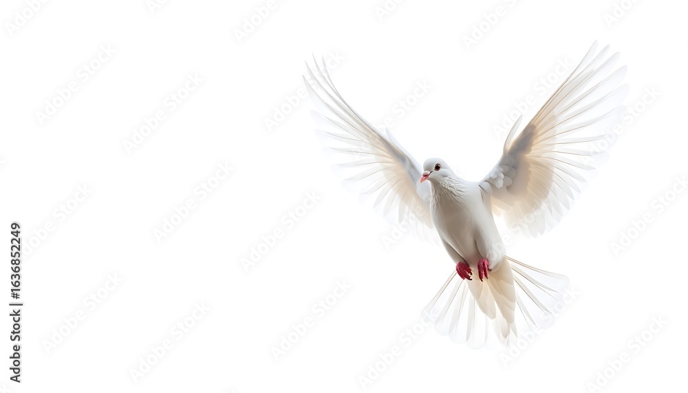Obraz premium White dove in flight against a plain white background