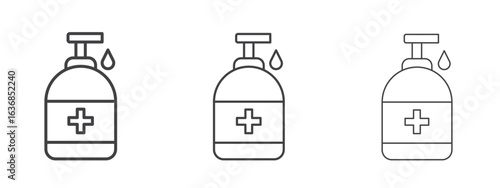 Hand sanitizer icon vector Graphics. Black thin lines icons