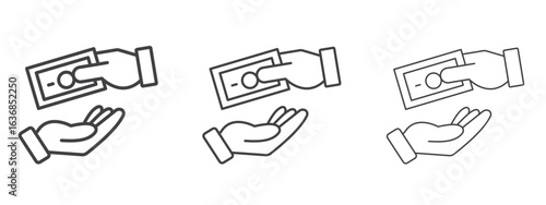 Hand money exchange icon vector Graphics. Black thin lines icons