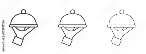 Hand holding tray icon vector Graphics. Black thin lines icons