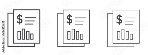 Financial report icon vector Graphics. Black thin lines icons