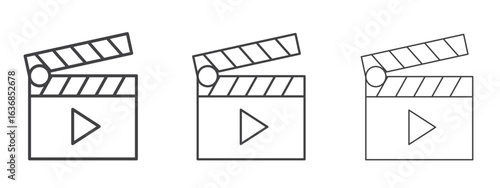 Film clapperboard icon vector Graphics. Black thin lines icons