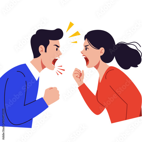 Two people arguing with raised voices in a tense confrontation  Man and woman yelling