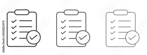 Clipboard check icon vector Graphics. Black thin lines icons