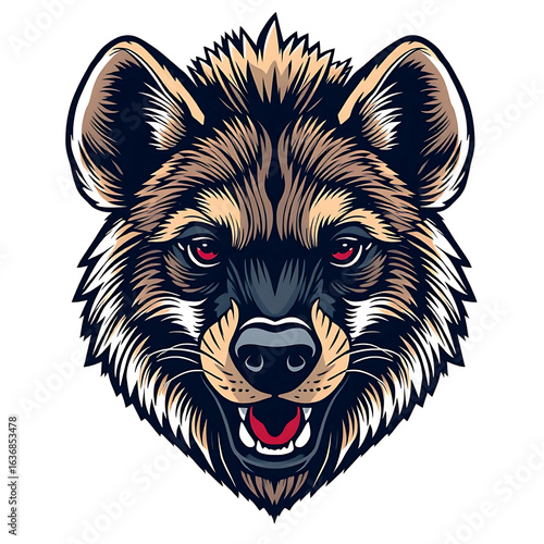 Hyena head logo, multiple colors to make it more visible and attractive, close-up, transparent background