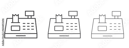 Cash register icon vector Graphics. Black thin lines icons