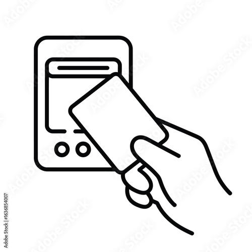 Hand holding access card to scan at electronic entry system