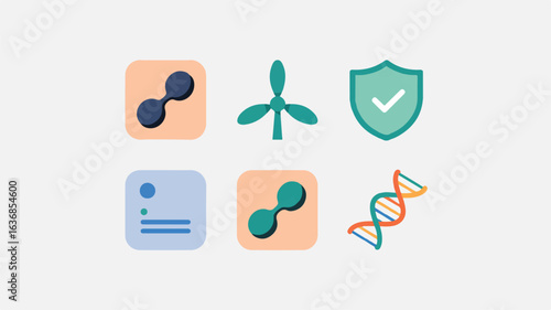 Clean Energy Solutions and Scientific Innovations Represented by Simple Vector Icons with a Modern and Minimalist Design