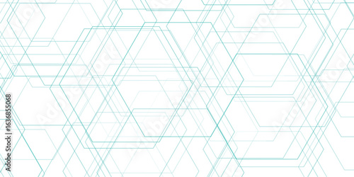 Abstract geometric pattern with overlapping hexagons in teal on a white background representing network connections