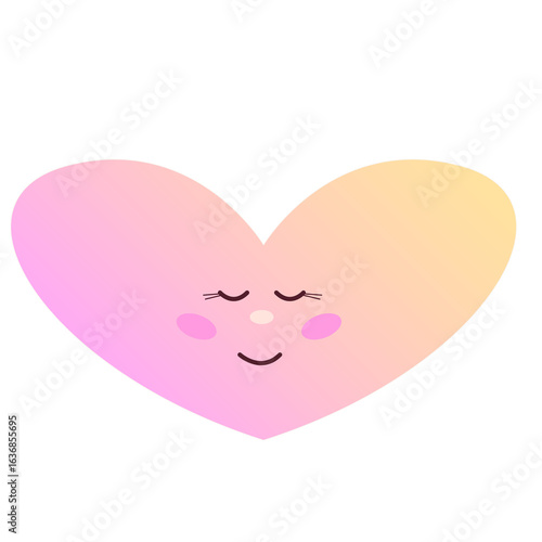 Cute Cartoon Heart Character. Kawaii Pink Isolated Transparent  Smiling Face Icon. Wedding or Valentine Day Greeting Card Decoration Design Element. Baby Party Print.	