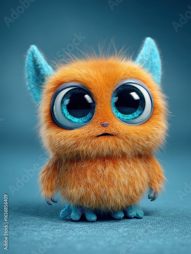 cute expressive 3d cartoon monster with big eyes
