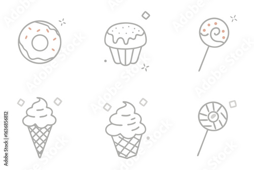 Sweet Delights Collection: A charming illustration collection of sugary treats, designed with simple lines and an airy touch. Perfect for adding a touch of sweetness to any project.