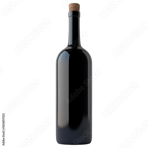 Wallpaper Mural Elegant Wine Bottle: A sleek, glossy black wine bottle, sealed with a cork, stands elegantly against a clean backdrop, showcasing its simple beauty and the promise of a fine vintage. Torontodigital.ca