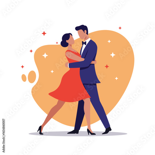 Couple dancing passionately in elegant attire on abstract background  Slow dance romantic