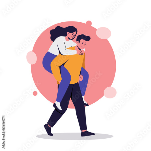 Young couple enjoying playful moment with woman on man's back  Piggyback ride