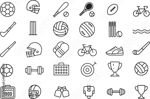 ports line icons set. Football, basketball, tennis, athlete. editable stroke. vector illustration