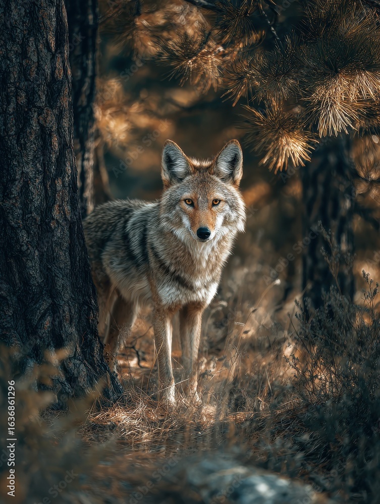 Fototapeta premium coyote in its natural habitat wildlife photography generative ai