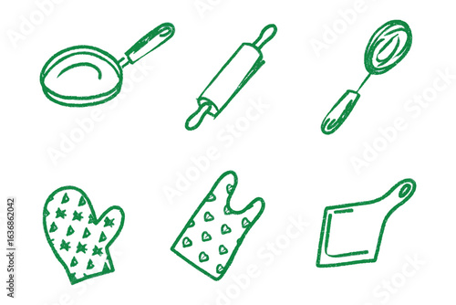 Kitchen Utensil Sketch: A charming collection of hand-drawn kitchen tools, rendered in a delightful sketch style, ready to inspire culinary creativity. 