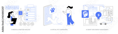 AI in Healthcare and Daily Life abstract concept vector illustrations.