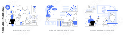 AI and Quantum Advancing Medicine abstract concept vector illustrations.