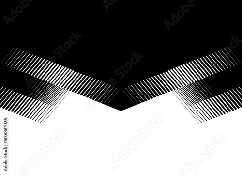 Pennant. Vector Transition from black to white. Abstract pattern of broken lines. Striped design element. Vector black and white background for covers, packaging, advertising, video. arrow. flag