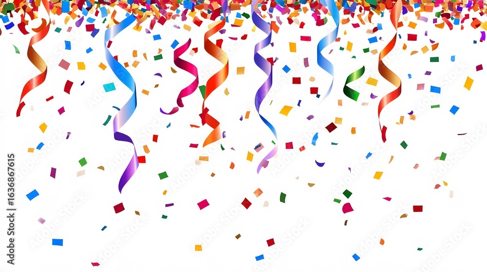 Obraz premium Colorful Confetti and Ribbons Celebration Background
