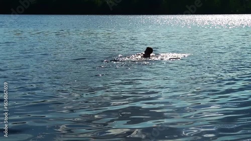 A man swimming into the distance.