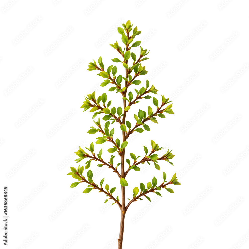 Obraz premium Green Branch with Leaves and Fresh Sprouts on a Transparent background