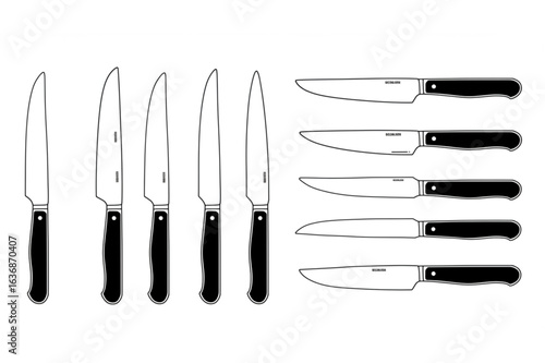 Professional kitchen knife collection showcasing sharp blades and ergonomic handles for culinary excellence.