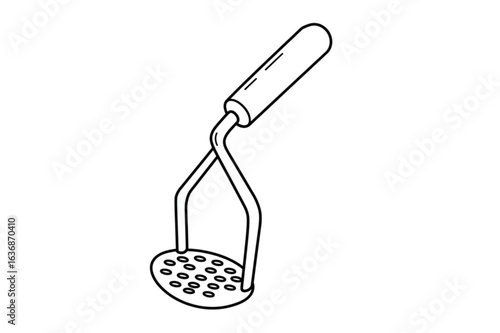Simple kitchen tool for mashing potatoes and vegetables in a clean graphic style