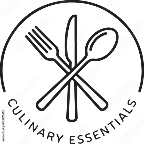 Fork knife spoon emblem with text cutlery eating
