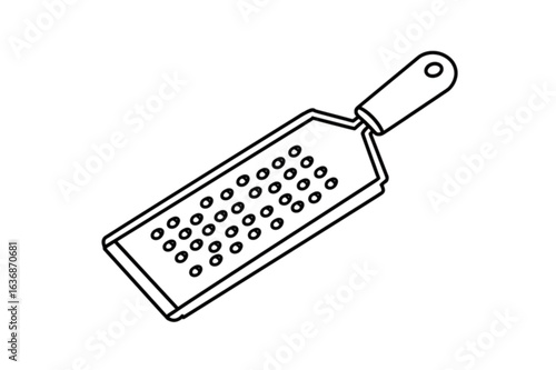 Simple line art grater kitchen tool for food preparation and culinary design concepts