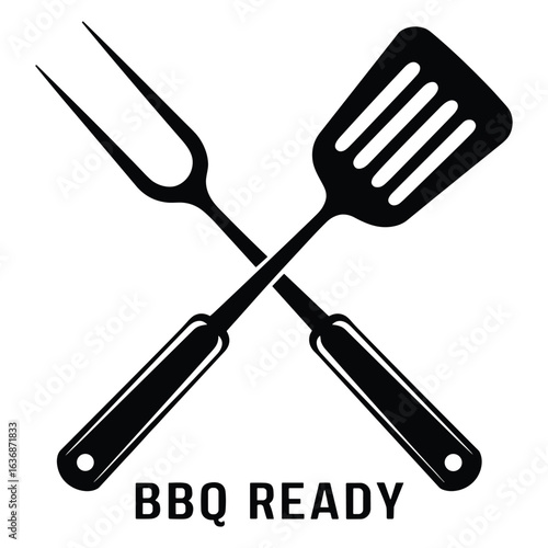 Crossed bbq utensils spatula and fork silhouette