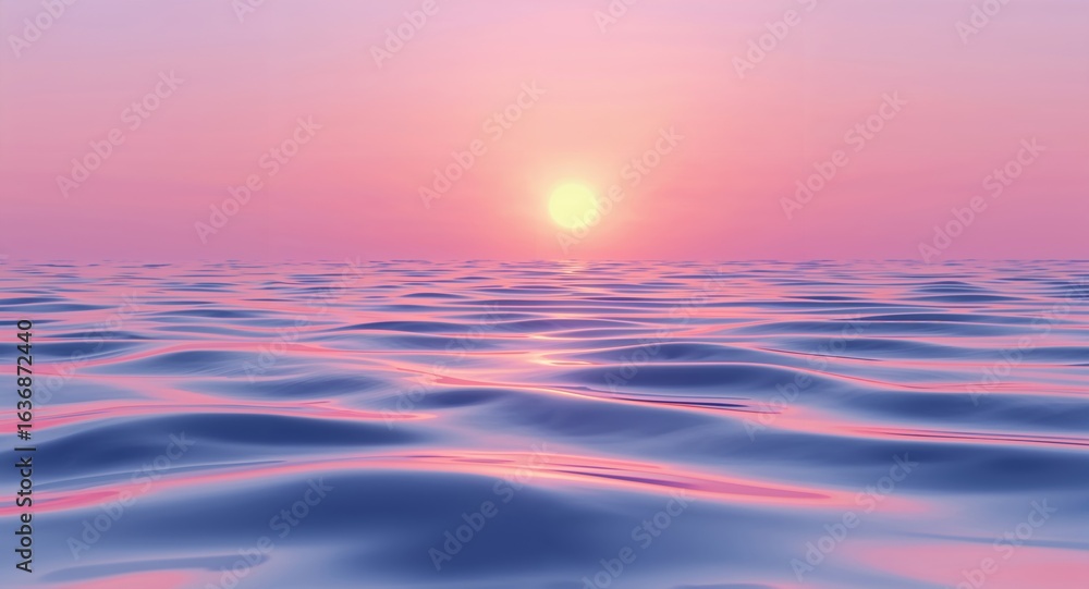 Fototapeta premium Serene Ocean at Sunset. Gentle Waves Reflecting a Soft Pink and Yellow Sky.