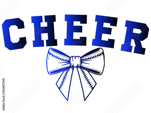 Cheerleader illustration, Blue  ribbon bow with Cheer Word. Vector cheerleading illustration.