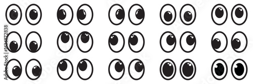 Set of cartoon eyes looking in all directions. Eyes icon vector set. see illustration sign collection. watch symbol or logo. Set of cartoon eyes. Different emotional views. Eye design for your charact