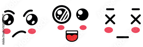 Kawaii Emojis Adorable Expressions, Such As Smiling Faces With Rosy Cheeks, Hearts, Cute Animals, Kawaii expression cute character funny and emoticon theme Vector illustration