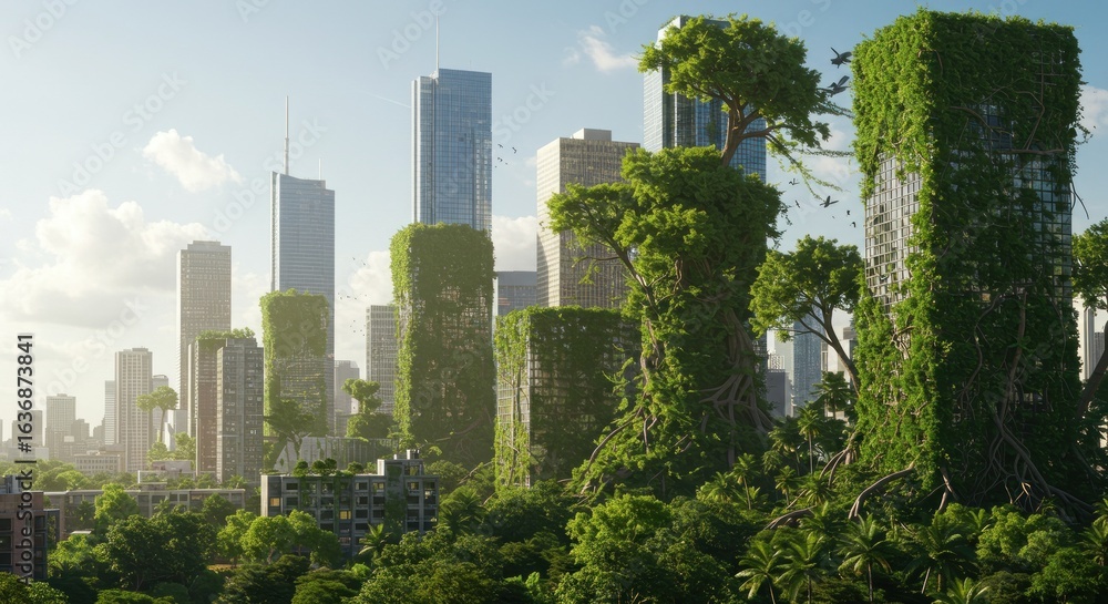 Obraz premium Urban structures integrated with lush vegetation