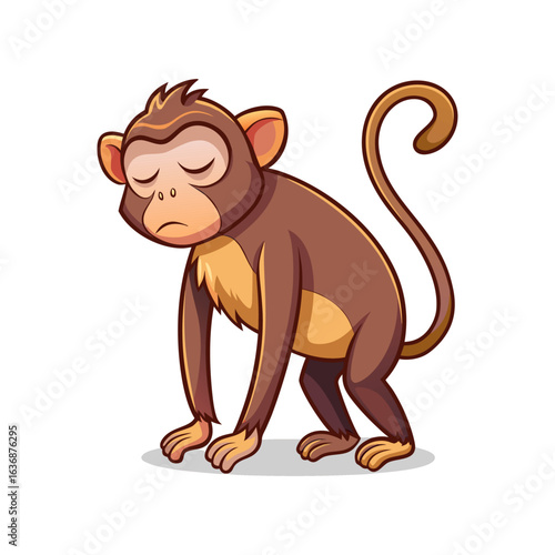 Sleepy Monkey Standing Dozing Off Vector Illustration – Funny Cartoon Animal Character in Drowsy Pose for Humorous Designs and Decor