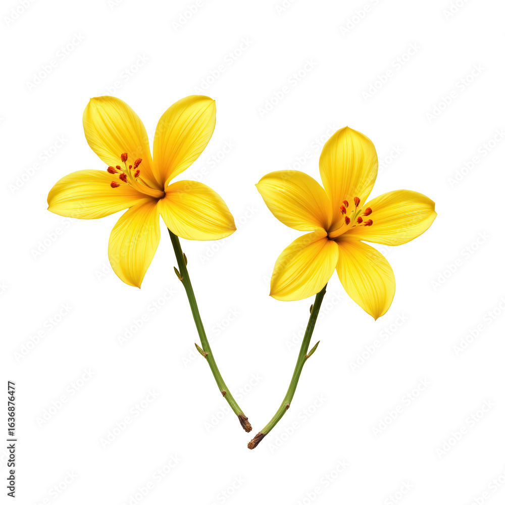 Fototapeta premium Beautiful Yellow Flowers with Green Stems on Transparent background