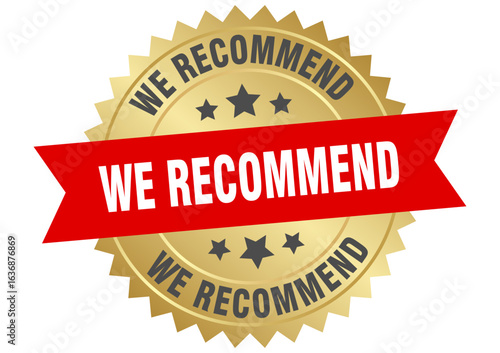 we recommend. we recommend round red and gold label isolated on transparent background