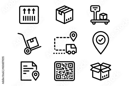 Delivery and logistics vector icons set providing a simple and clear illustration of shipping services and transportation methods for various needs