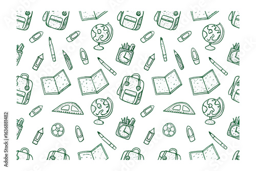 Back-to-School Sketch: Whimsical doodles of school supplies and essential items fill this playful pattern. A creative and inviting illustration that’s perfect for educational projects.