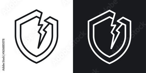 Broken shield icon line concept, linear symbol.